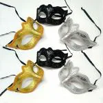 AMFIN Halloween Party Mask / Christmas Mask / Birthday Decoration Mask / Theme Decoration Face Mask / Bachelor Party Mask / Masquerade Mask Black, Gold & Silver - Pack of 6