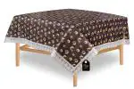Stylista PVC Waterproof Square Center Table Cover 48 Inches with White Border Lace Floral Pattern Coffee Brown