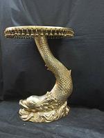Kalarambh Bharat Haat Yellow Brass Fish Table Handicraft Art 33 x 33 x 49 cm