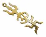 DEVAMA THE DIVINE Spiritually Energized Brass Trishakti Yantra (Trishul, Om & Swastik) - 16 cm