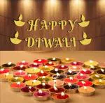 Festiko Happy Diwali Banner and Tea Light Candle Durga Puja Festival Decoration
