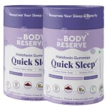 The Body Reserve Quick Sleep Melatonin Gummies: Perfect for Men & Women | Natural Sleep Aid for Muscle Recovery, Nerve Relaxation & Relieves Stress| Vegan, Gluten-Free, Non-Addictive sleep aid | Natural Cranberry Flavours | Boost Skin Glow (Pack of 2)