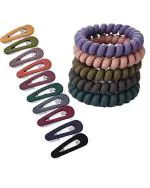 LYTIX Multicolor Synthetic Metal Tic Tac Hair Clips with Wire Cord Rubber for Women (Pack of 15)