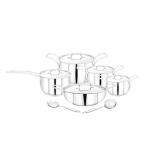 Pigeon Stainless Steel Milano Cookware Set - Kadhai,Sauce Pan ,Cook & Serve Handi Apple Pot With Lid And Laddle (Pack of 12)