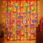 Zyozique Diwali Decorations Items For Diwali Festival | Diwali Decorations Set - Happy Diwali Banner, Multicolor Photo Booth Props And Rice Light (Pack Of 32)