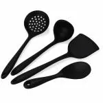 P-Plus International Silicone Spatula Set | 4 Versatile Tools Cooking | Strong Stainless Steel Core Kitchen Utensils (Black)