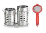 BLUE WONDER Stainless Steel Twin Cutlery Holder Racks With Solid Plastic Tea Strainer and (Multicolour, Pack of 2)