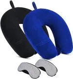Zexsazone U-Shape Traveling Neck Pillow Multipurpose headrest Rest with Eye mask Blue & Black
