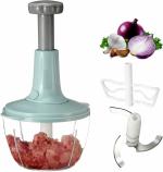 KATHIYAWADI Food Chopper, Steel Large Manual Hand-Press Vegetable Chopper Mixer Cutter to Cut Onion, Salad, Tomato, Potato(Clear) (1.2 Ltr)