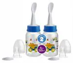 Beebaby Blue Gentle 2 in 1 Baby Feeding Bottle with Plastic Feeder Spoon. 2 Pack (4 M+ 125 ml )