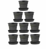 NOVICZ Heavy Duty Plastic Plant Pot Or Planter Pots with Bottom Tray - 9PCS Black Color