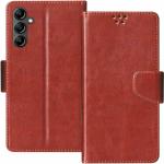 Juberous Faux Leather Case Flip Cover for Samsung Galaxy A14 5G with Foldable Stand & Cards Slots - Brown