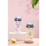 Nimika Sipper Bottle Love Glass with Lid Good-Looking Clear Glass Cup Straws Cup Glass Sipper Bottles 470 ML (Pack Of 2)