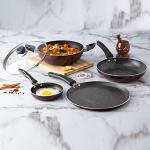 Vinod Supreme Non-Stick 4Pcs Cookware Set - Dosa Tawa 28cm, Kadai 2L w/Lid, Frypan 22cm, Mini Frypan