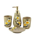 Shresmo Gold Floral Polyresin Bath Accessories Set (Pack of 4) SFS1300A