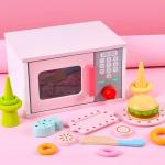 THE BRAIN GYM FACTORY -Pink Wooden Simulation Microwave Oven Toy: Engaging Play and Cognitive Development Toy for Kids