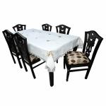 MONKDECOR Embroidery Design 8 Seater Rectangular Dining Table Cover (Size-60x108 Inches) Cross Stich White & Brown