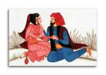 Tamatina Multicolor Rajasthani Couple Traditional Art Canvas Painting - 36X24 Inch