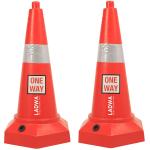 LADWA 5 kg Heavy Base Road Traffic Cone, Non Topple, No Fly Cone with Chain Ring, Two Night Visible Reflective Strips, Red Colour for Day Visibility with One Way Sign (Pack of 2)