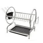 Cosmos Stainless Steel 2 Tier Omega Dish Drainer Rack , Dish Drainer With Tray & Mat , Dish Drainer Steel Basket For Kitchen , Dish Drying Rack , Size - (Length X Width x Height) (24 X 12 x 18 INCH) (61 x 31 x 46 CM) (600 X 300 X 450 MM)