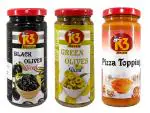 K3 Masala Pizza Topping (250gm),Green olives (230 gm) & Black olives (230 gm)(Pack of 3)