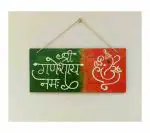 Aarya Ovation Orange and Green Wooden Handicraft Wall Hanging (15 cm X 30 cm)