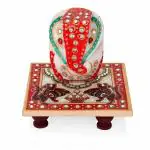 Indiartistry Marble Chowki Ganesh/Marble Chowki Ganesh for Pooja/Meenakari Work Lord Ganesh Marble Pooja Chowki/White Marble Ganesh Chowki/Best Gift