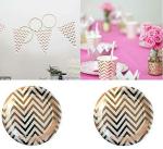 Festiko Chevron Disposable Paper Set Plates, Glass Bunting Banner For Birthday Party, Christmas, Wedding, Anniversary, New Year (Rose GoldPlates Glass Bunting Combo)