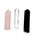 Astroghar Rose Quartz, Black Tourmaline And Clear Quartz Mini Pencil Set For Reiki Healing And Grids Making 30 mm
