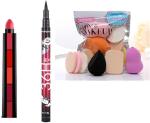 BUYTYA Hda36H Pen Eyeliner 5In1 Lipsticks Blender Makeup Sponges Puff (Set Of 8)