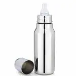 PGD Plain Silver Deluxe Stainless Steel Baby Feeding Bottle with Mirror Finish & Small Neck (0-24 months) - 300 ml