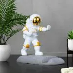 Street27 Astronaut Figurine Showpiece for Home Décor Idols for Office Desk Table, Creative Phone Stand Holder Desk Accessories Tabletop Statue for Gift Gifting Items Birthday Decoration (Gold)