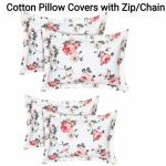 HOUSE FOX Zipper Cotton Pillow Covers/Cases/Protectors (NOT Pillow) Set of 2 Pair Or 4 Pcs,Size -18x28inch with Zip/Chain(RedFloral)