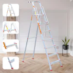 Prime Safe Pro 7 Step (6+1) Foldable Aluminium Ladder for Home and Office Use with Hand-Rails