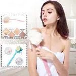 GRIDLAB 2 in 1 Shower Body Brush with Loofah Sponge & Bristles Back Scrubber, Exfoliating Bath Brush with Curved Long Handle