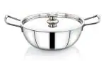 Twin Birds Silver Stainless Steel Non-Stick Delight Kadai with Lid 22 cm, 1.5 L