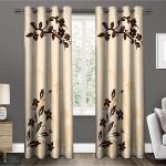 Amazures Brown and Cream Color Flower Design 3D Digital Printed Polyester Eyelet Shilhouette Curtain - 4 x 9 feet (Pack of 2)