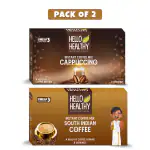 Hello Healthy Cappuccino & South Indian Instant Coffee |Mix Powder Sachets | (17 Gram X 8 Sachets Each) | 16 Servings| Hot & Cold Coffee | Instant Drink | Strong Coffee