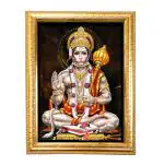 Hawai Bajrang Bali Hanuman Wooden Religious Photo Frame for Worship Use SFDI472GLDFRM 8.5x7 inch