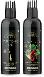 Desi Crew 100 Percent Pure Hair Tonic and Grapeseed Hair with Comb Applicator Cold Pressed for Skin, Body and Hair Care 100 ml Each