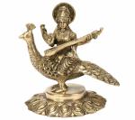 Kartique Brass Saraswati Idol Seated on Swan - 7 Inch