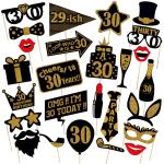 Zyozique Adult 30Th Birthday Photo Booth Props (26Pcs) For Her Him Dirty Thirty 30Th Birthday Party, Gold And Red Decorations,30 Birthday Party Suppli