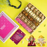 KESAR Diwali Special Healthy and Delicious Rose Katli, Anjeer Dryfruit Laddoo, Finger Baklava, Chana Badam Bite, and Balushahi (750 Gram) Sweet Box with Ganesh ji and Laxmi ji murti
