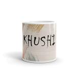 Rish Khushi Texture Name Theme Printed Multicolor Ceramic Coffee Mug, 350 Ml
