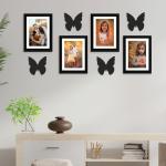 RANDOM Set of 4 Photo Frames With Mount Paper & 4 Butterfly Plaque (6 X 8 Inch - 4), Black