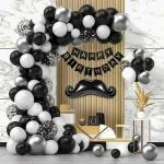SpecialYou.in Birthday Decoration Items for husband & men combo with black, white and silver metallic balloons, black Happy Birthday banner and moustache black foil balloons pack of 56 Items