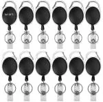 Shining Zon Oval Shape Retractable YoYo Clip for Id Card Holder with Metal Stainless Steel Frame Key Chain (Set of 5, Black)