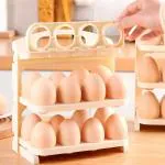 Tap2kaart 24 Grid Plastic Egg Holder Fridge Flip Tray Egg Fresh-Keeping Cases Holder Egg Storage Container Large Capacity Egg Refrigerator Holder , Multi-Layer Egg Grid Drop-Resistant Folding Egg Holder - PACK OF 1
