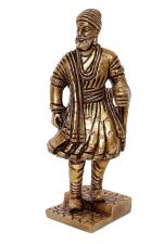 Bharat Haat, Kalarambh Brass Chhatrapati Shivaji Maharaj Standing Collectible Handicraft Small Art ( 2.5 x 1.5 x 4 Inch, Yellow)