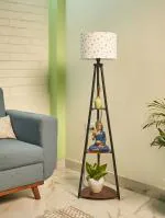 Prodezine Metal Floor Lamp With Three Decorative Shelves- Fine Printed Shade